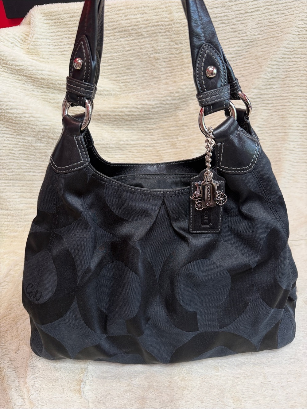 Coach Black Signature Shoulder Bag with Coach Charm